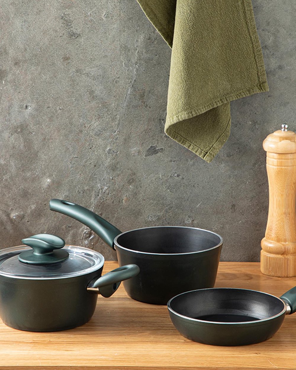 Pretty Granite Mini Size Cooking Set 14-14-14 cm Green
