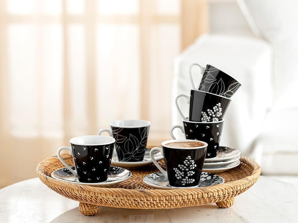 Prezzie Porcelain 12 Pieces Coffee Cup Set 80 ml Black