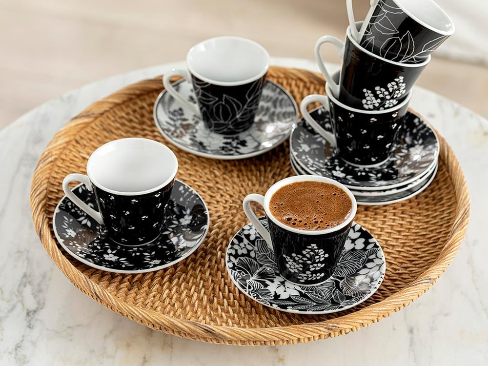 Prezzie Porcelain 12 Pieces Coffee Cup Set 80 ml Black