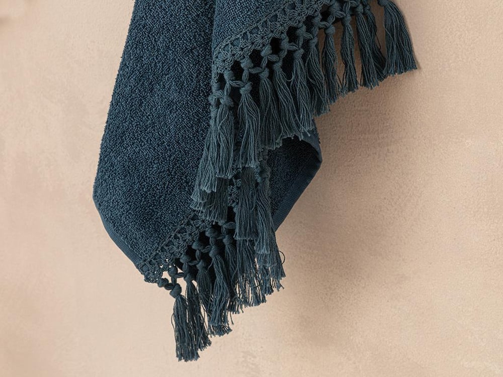 Eaves Cottony fringed Face Towel 50x70 cm Petrol Blue