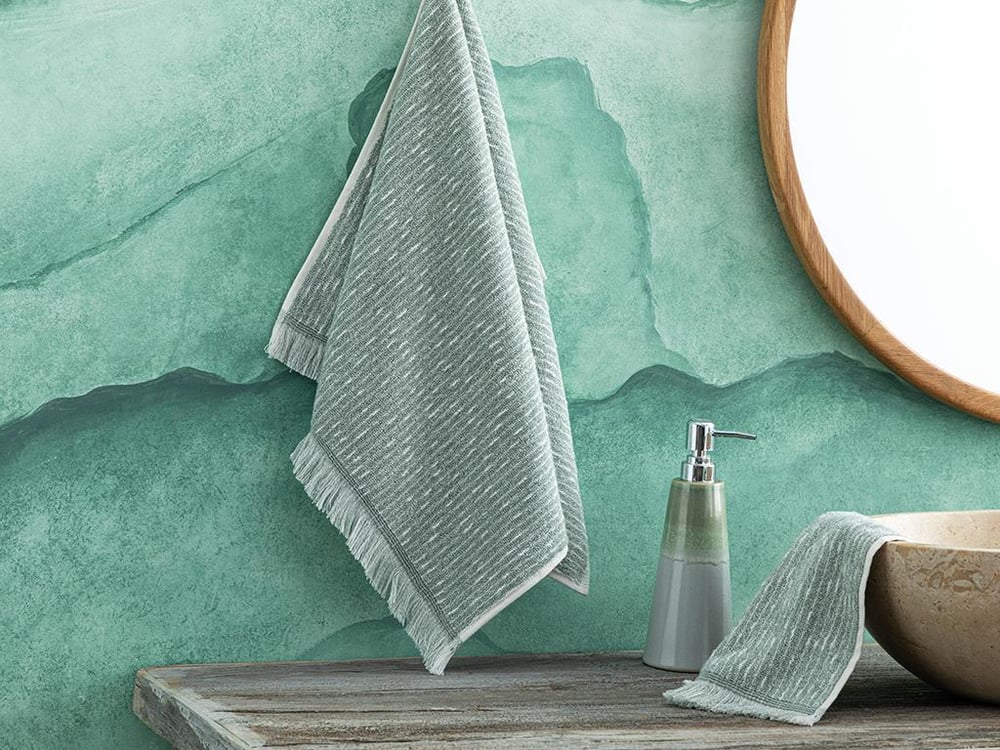 Hybrid Cottony fringed Face Towel 50x70 cm Ecru-Green