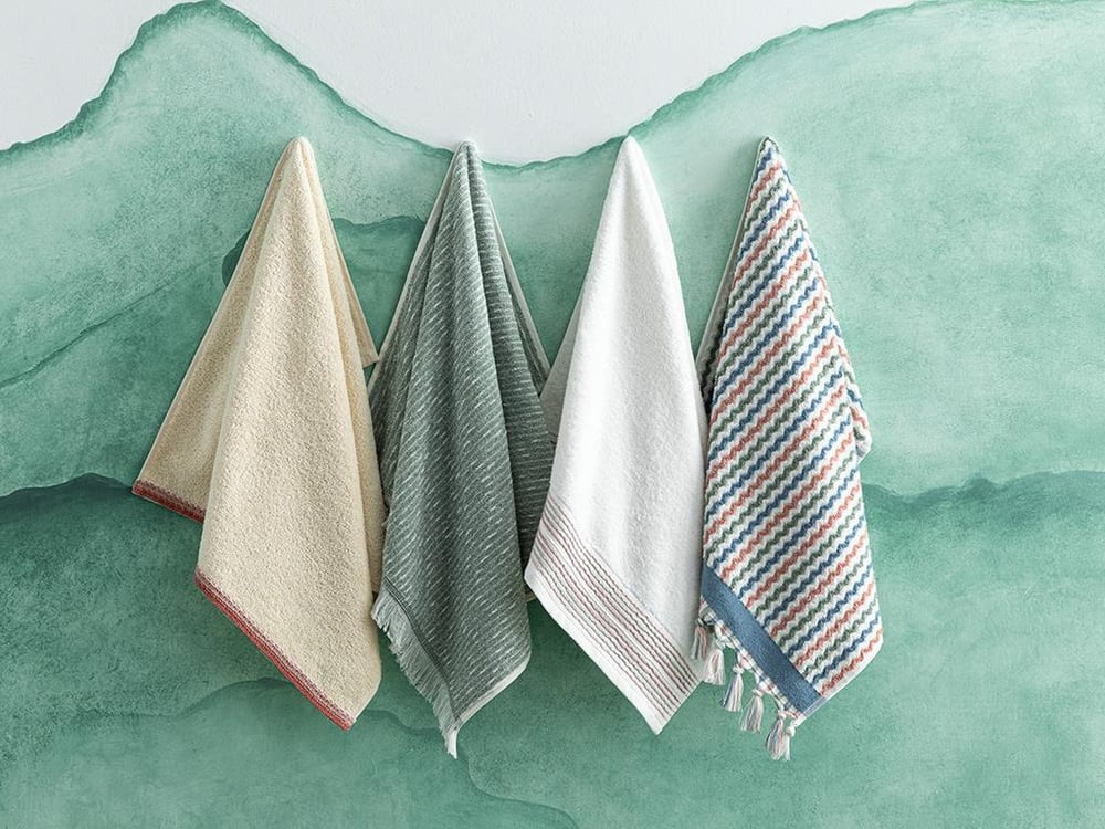 Hybrid Cottony fringed Face Towel 50x70 cm Ecru-Green