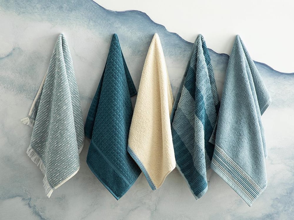 Hybrid Cottony fringed Face Towel 50x70 cm Ecru-Blue