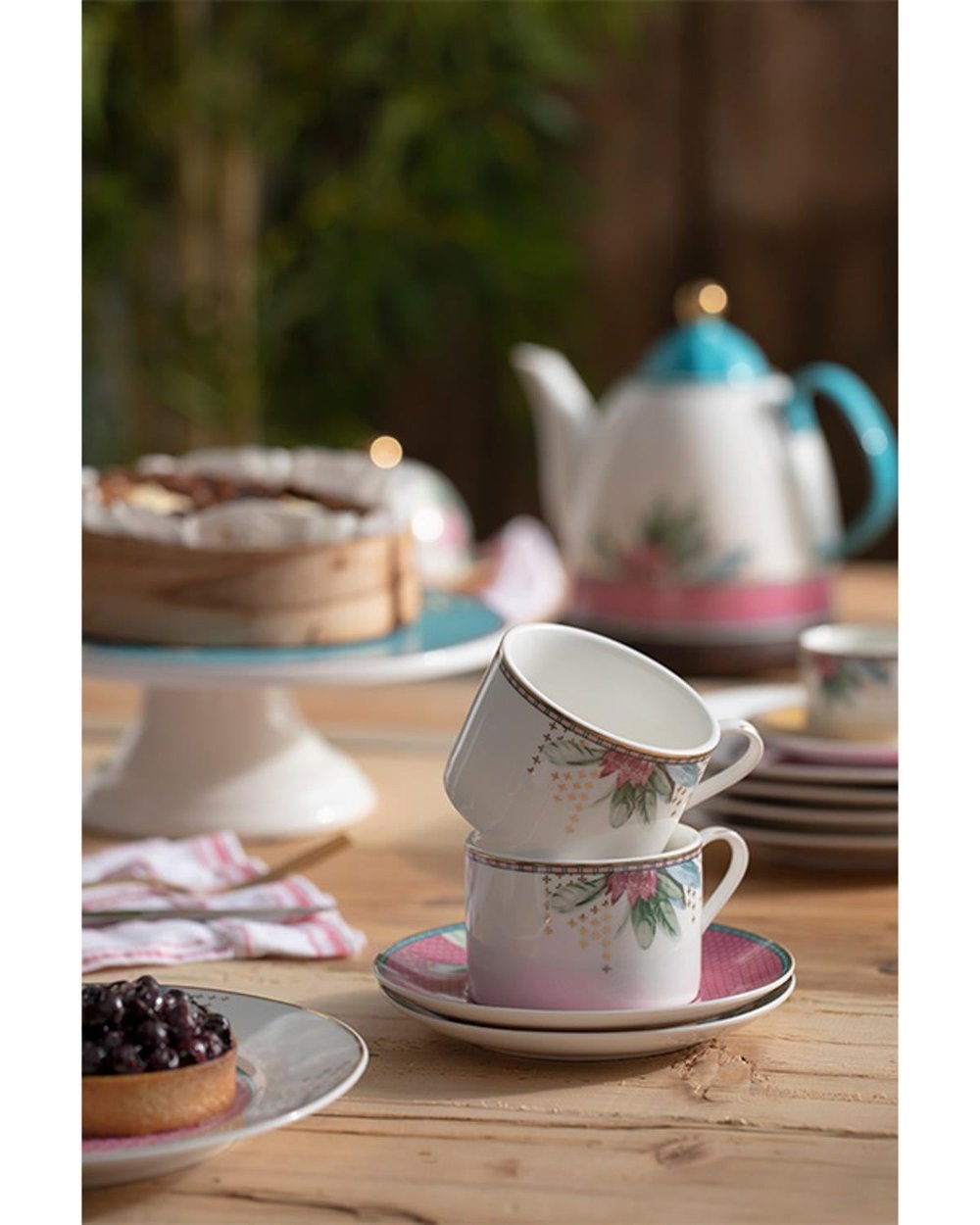 Protea New Bone China 4 Pieces 2 Servings Coffee Cup Set 80 ml Pink