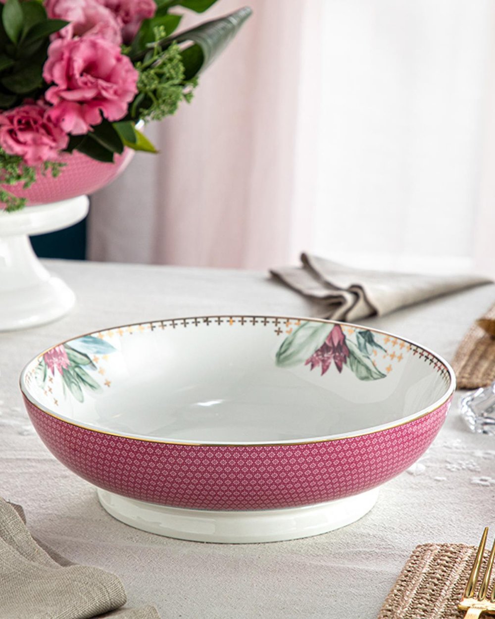 Protea New Bone China Salad Bowl 25 cm Pınk