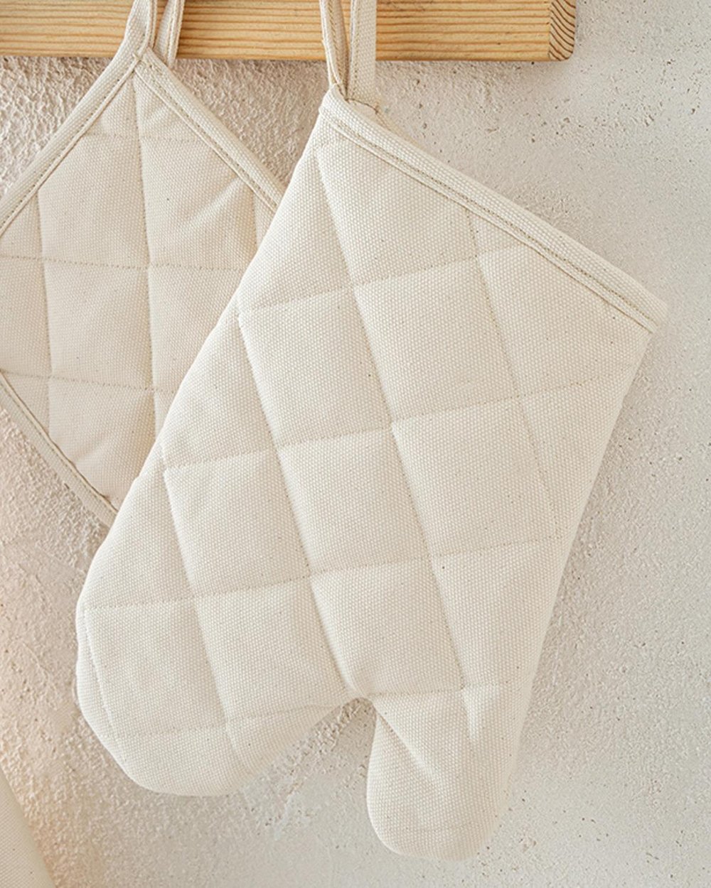 Pure Natural Cotton 2 pcs Kitchen Set 18x18 - 19x25 cm Cream