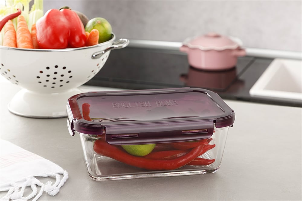 Pureness Glass Rectangular Storage Container 1500 ml Damson