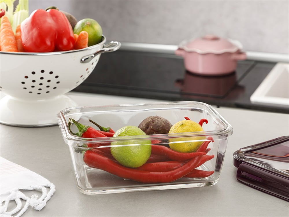 Pureness Glass Rectangular Storage Container 1500 ml Damson
