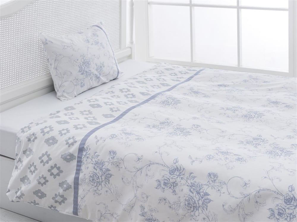 Rambler Rose Cu Bumbac Single Lenjerie De Pat 160x220 cm Albastru