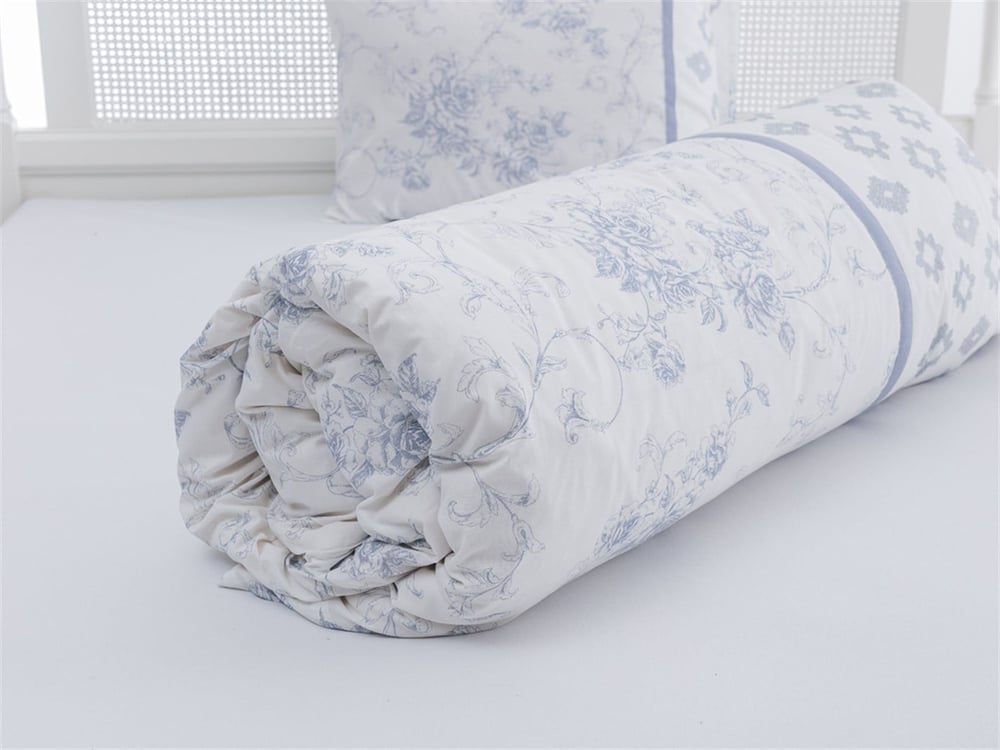 Rambler Rose Cu Bumbac Single Lenjerie De Pat 160x220 cm Albastru