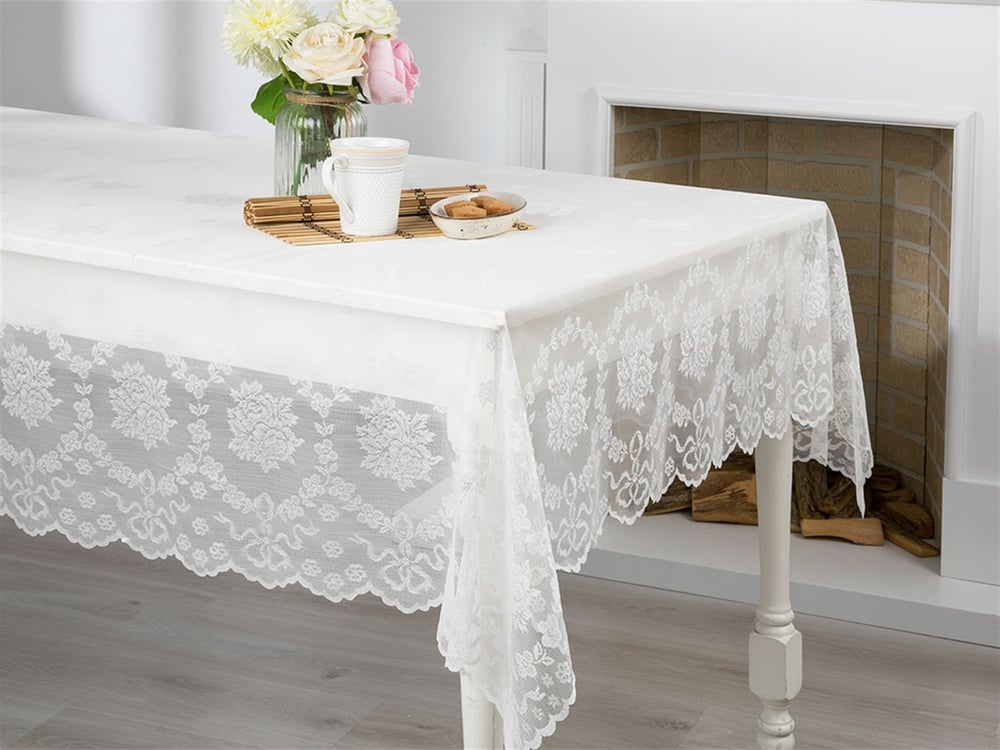 Ramură de trandafiri  Împletitură Față de Masă 150x150 cm Champagne