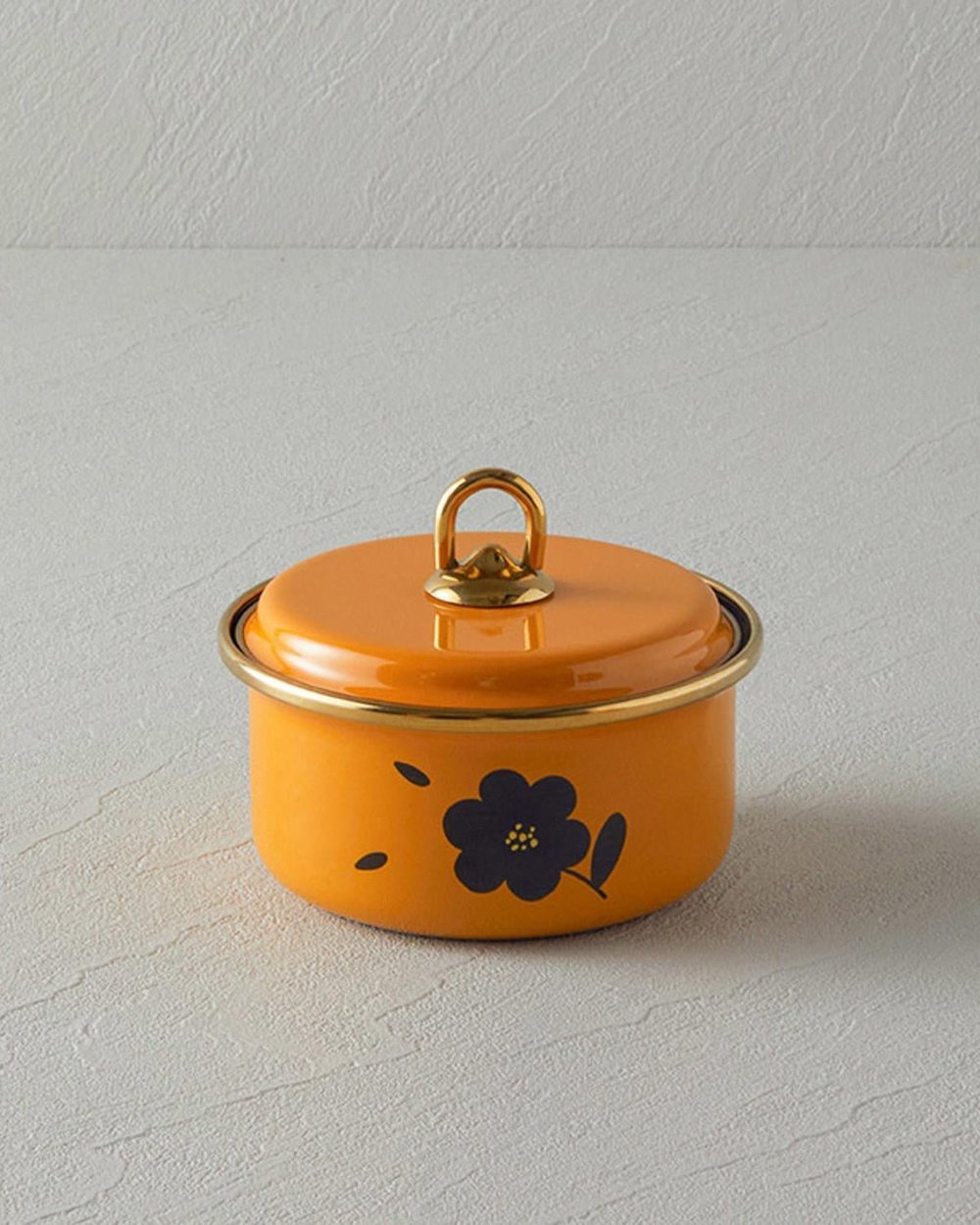 Recipient condimente cu capac, Bohemia, email, 11x6 cm, galben muștar