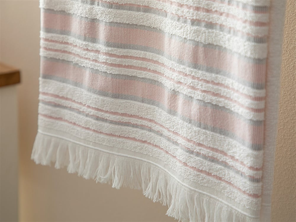 Retro Cotton Polyester Face Towel 50x85 cm Ecru-Pink