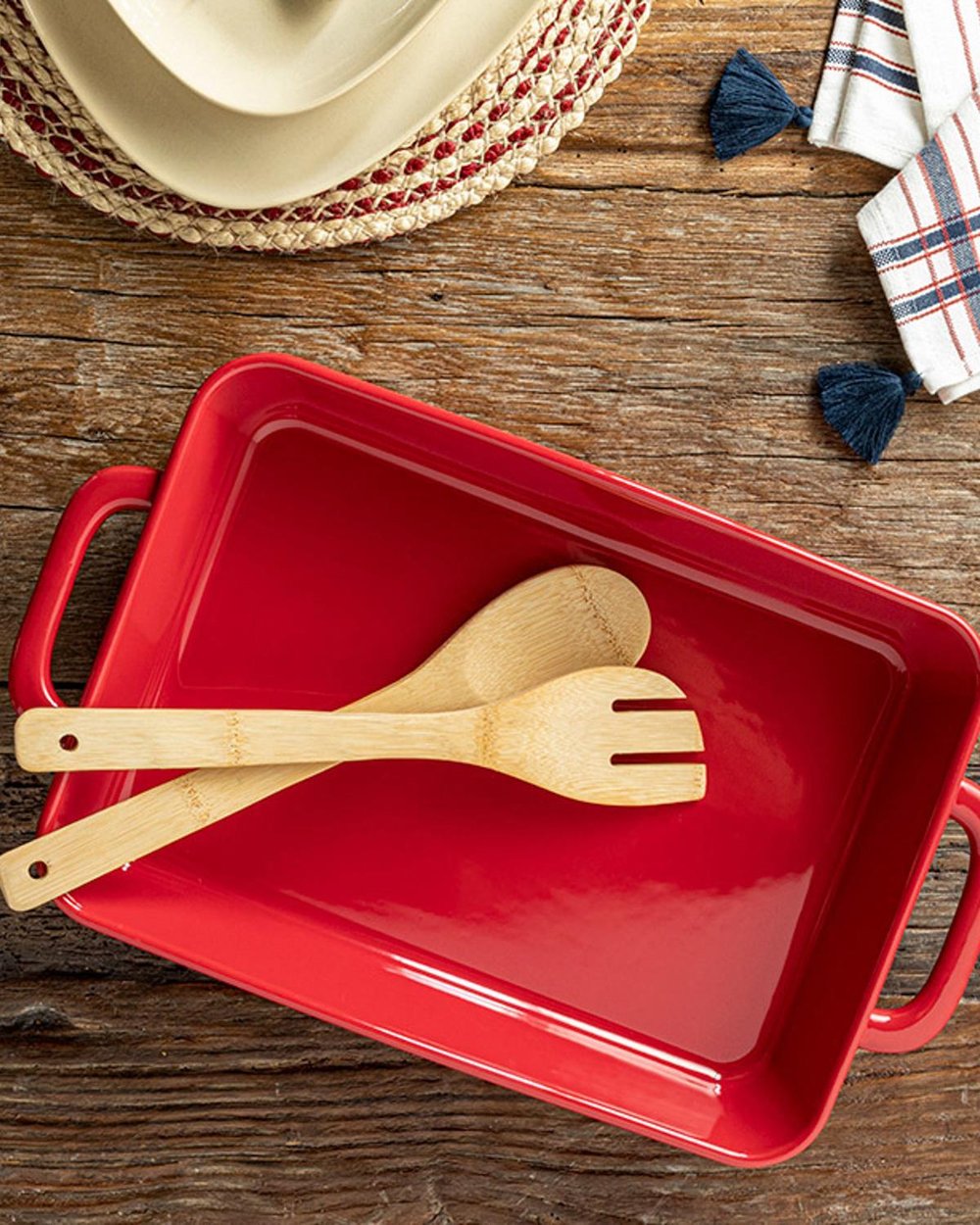 Ripple Stoneware Oven Cover 43x26x7 cm Red