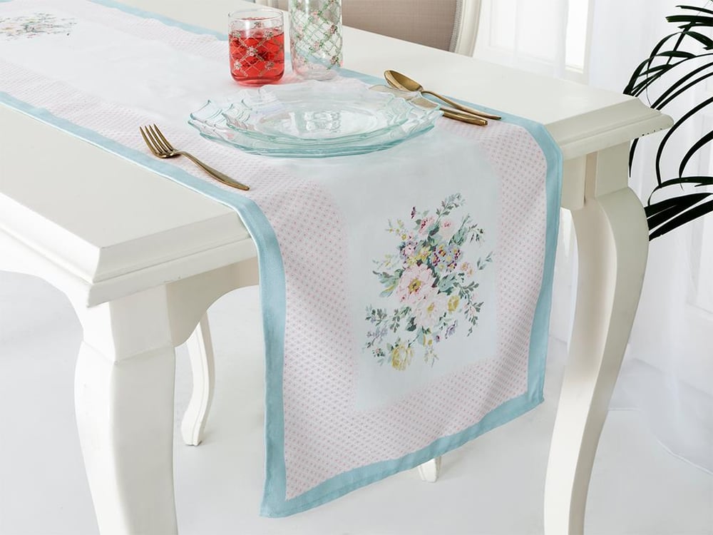 Rosalinda 3 Polyester Rectangular Runner 40x150 cm White - Blue