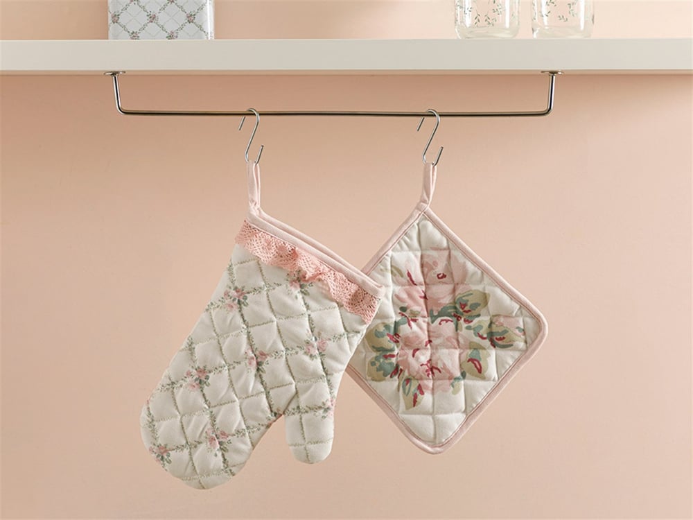 Rosalinda Polyester With Pillow Lace Kitchen Set 20x20 - 19x30 cm Pınk - White