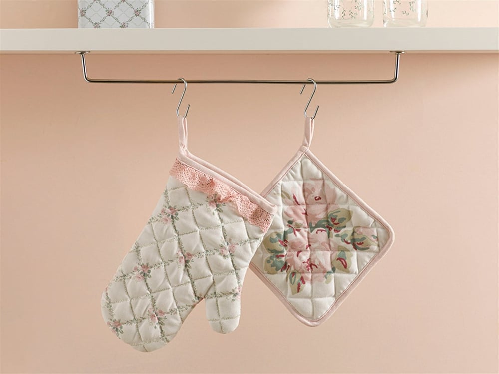 Rosalinda Polyester With Pillow Lace Kitchen Set 20x20 - 19x30 cm Pınk - White