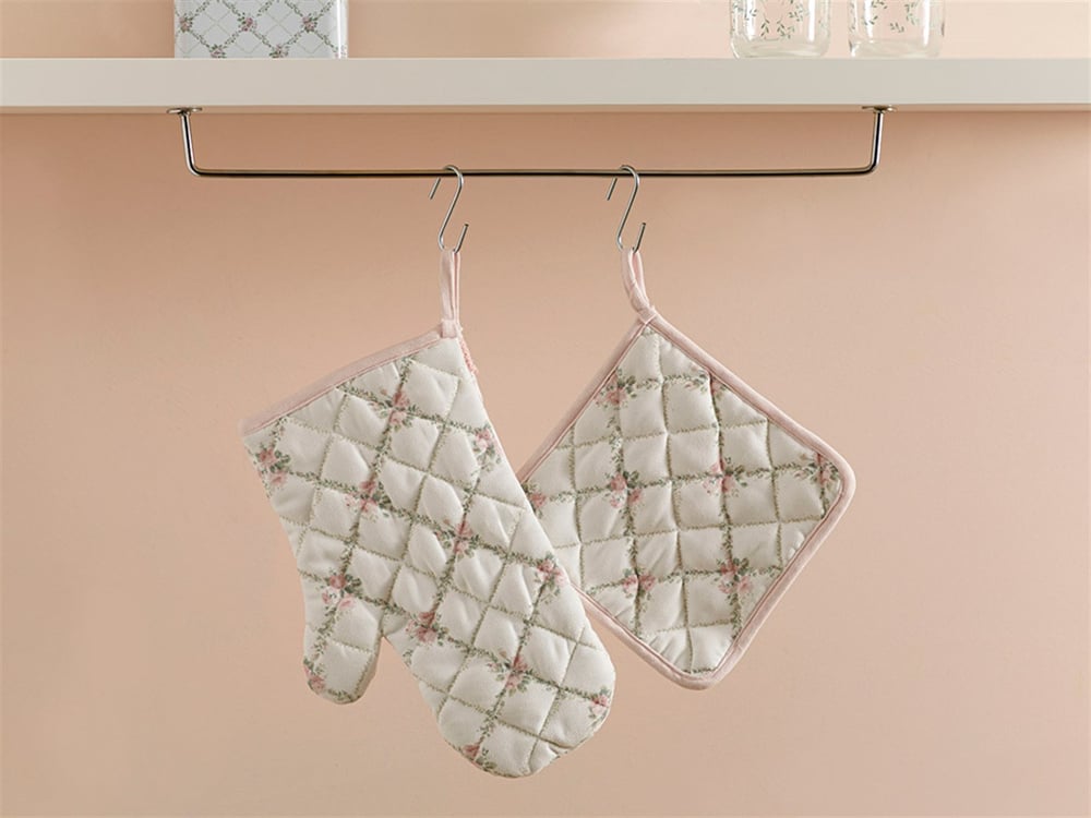 Rosalinda Polyester With Pillow Lace Kitchen Set 20x20 - 19x30 cm Pınk - White