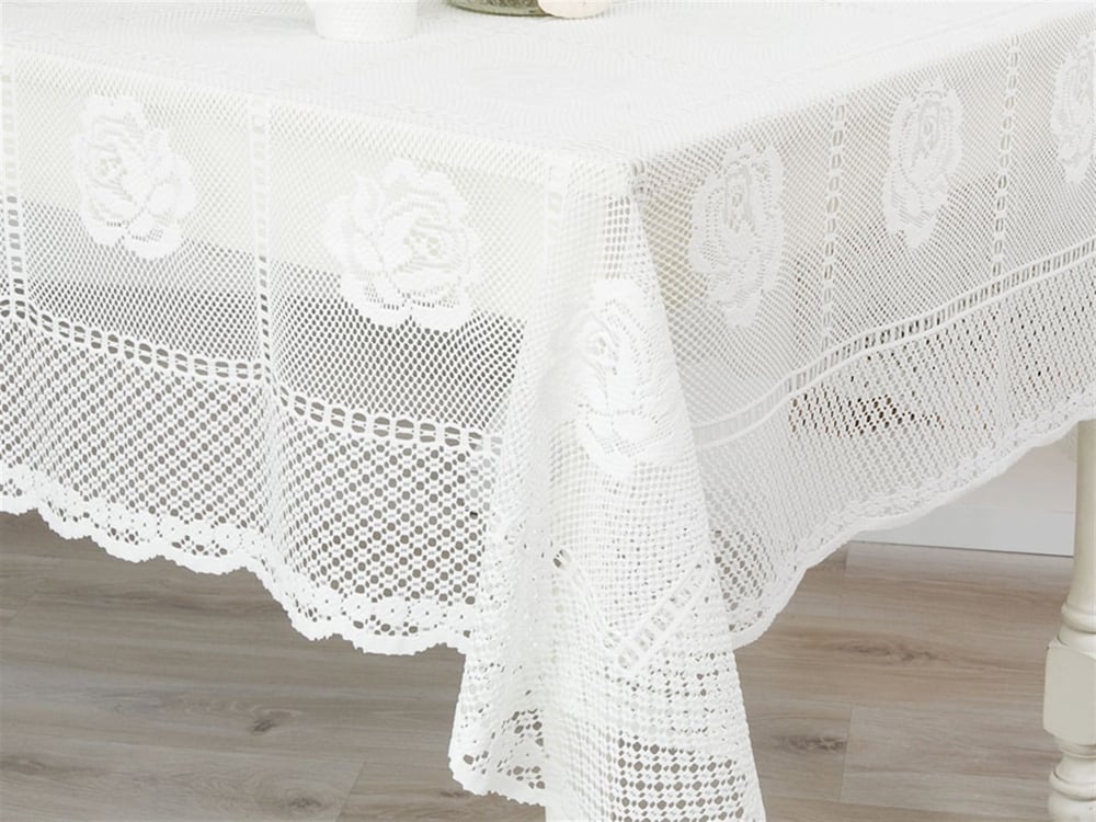 Rosepatch Weaved Table Cloth Ecru