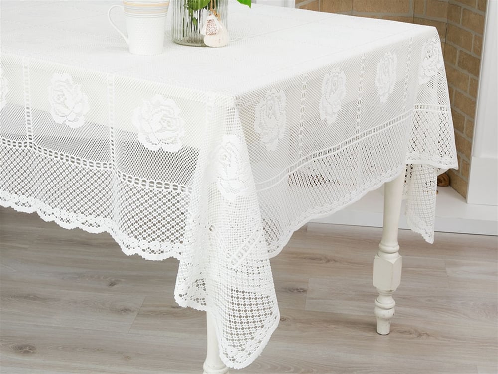 Rosepatch Weaved Table Cloth Ecru
