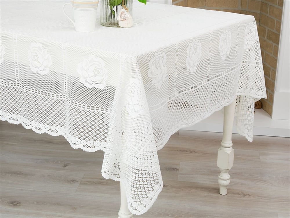 Rosepatch Weaved Table Cloth Ecru