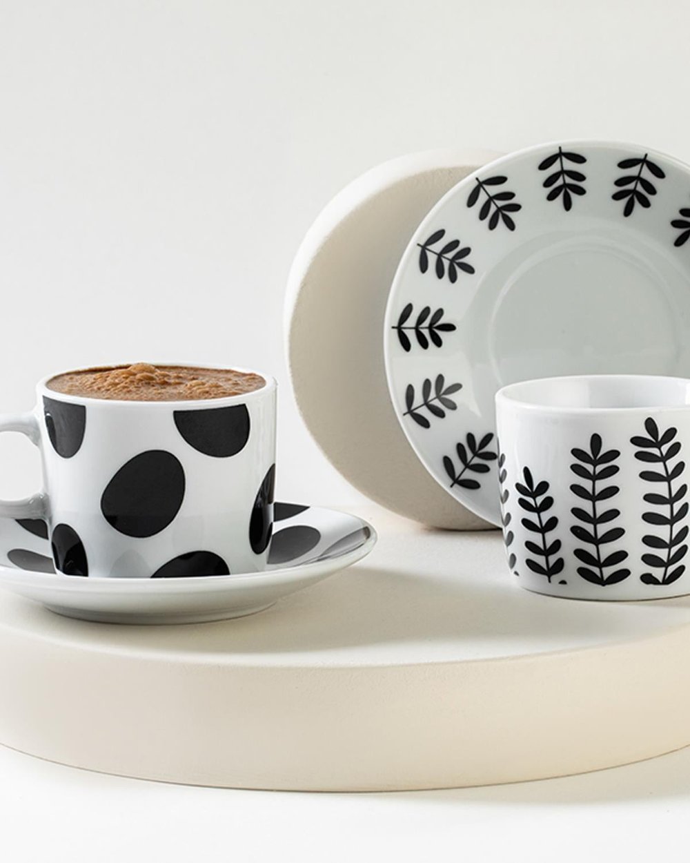 Rustic Dots Set De Cești De Cafea 4 Bucăți Pentru 2 Persoane, Porțelan, 80 Ml, Natural