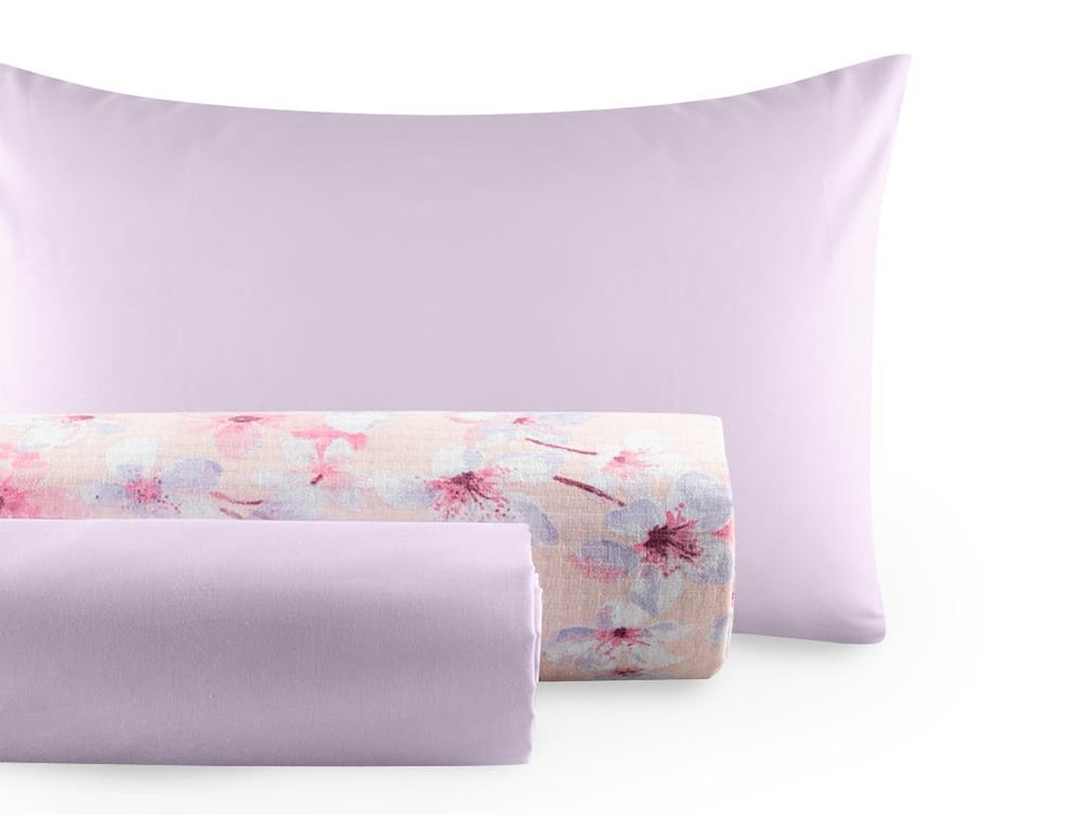 Set pătură subțire cu față de pernă, pentru o persoană, Sakura Joy, bumbac, 150x220 cm, roz