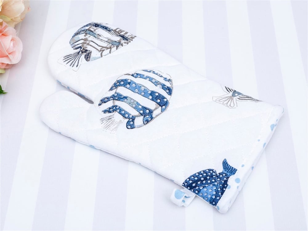Sardina  Cu imprimeu  MĂNUȘI DE BUCĂTĂRIE White-NavyBlue