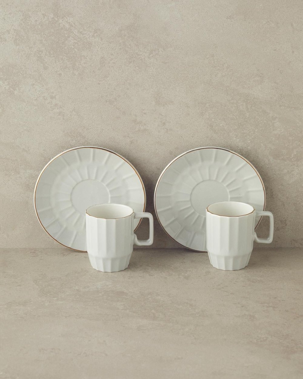 Set 2 cesti de cafea cu farfurioara, Angely, portelan, 80 ml, gri