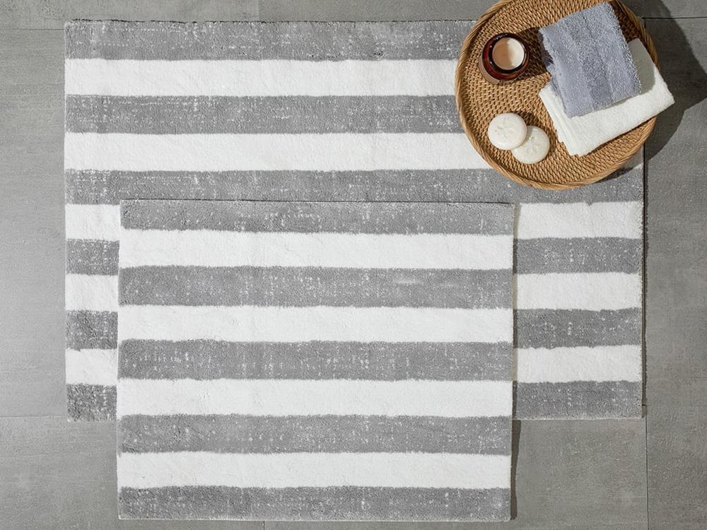 Set 2 covorașe de baie, Bold Stripe, bumbac, 60x90 + 50x60 cm, ecru - gri