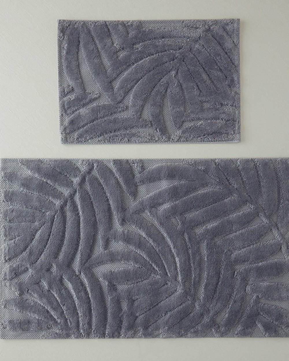 Set 2 covorașe de baie, Leafy Joy, bumbac, 60x100 + 40x60 cm, gri închis