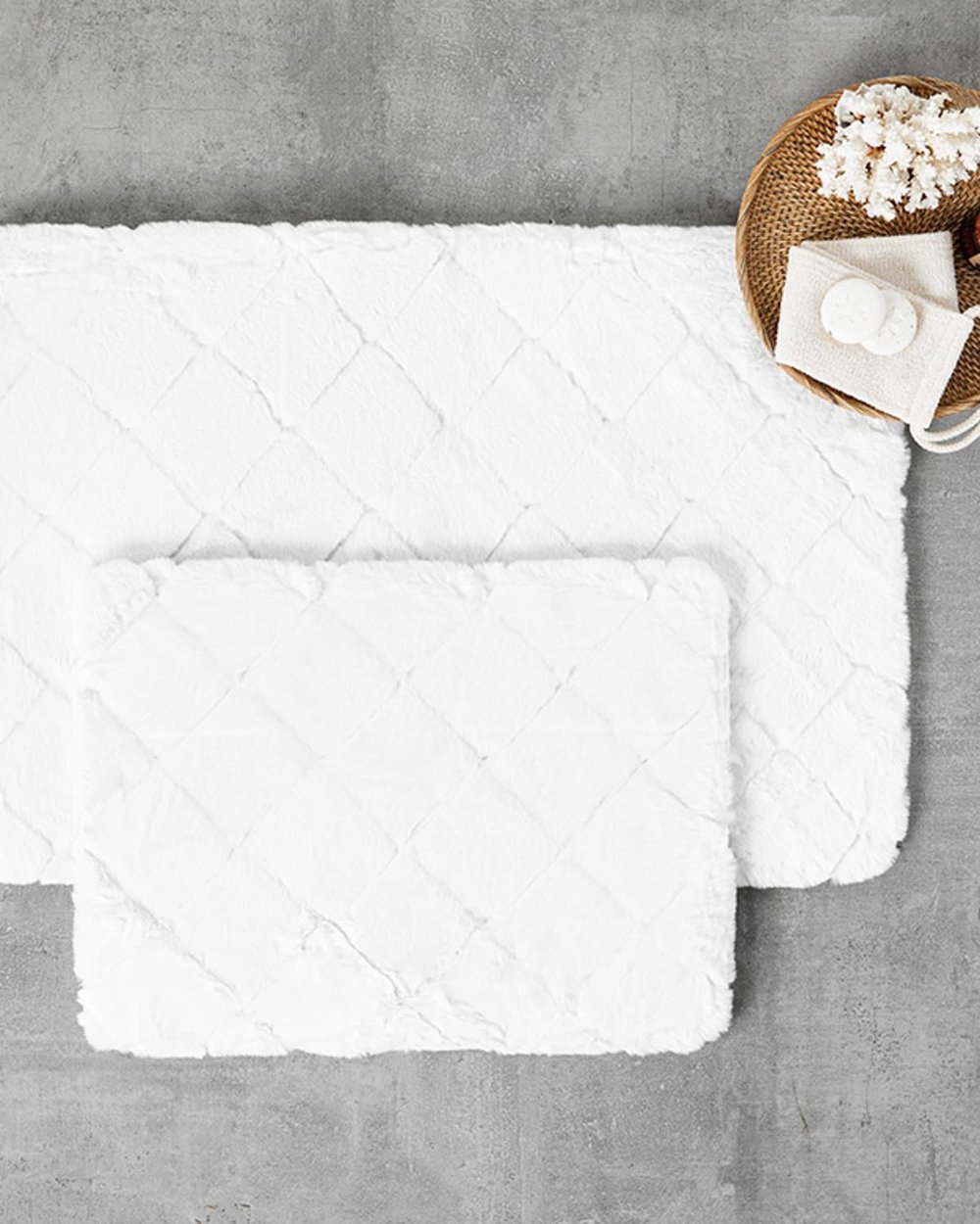 Soft Touch Rabbit Plush Bath Mat Set 60x90 cm+45x60 cm White