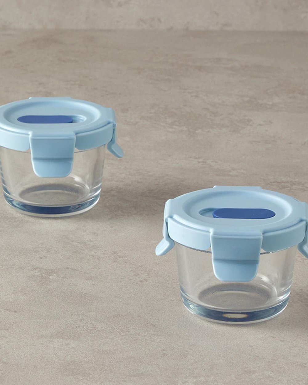 Set 2 mini caserole cu capac, Minimo, sticlă, 130 ml, bleu