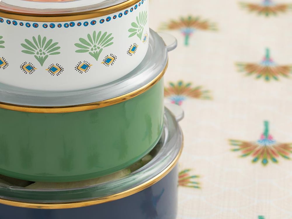 Set 3 caserole cu capac, Exotic Square, email, 12-14-16 cm, verde