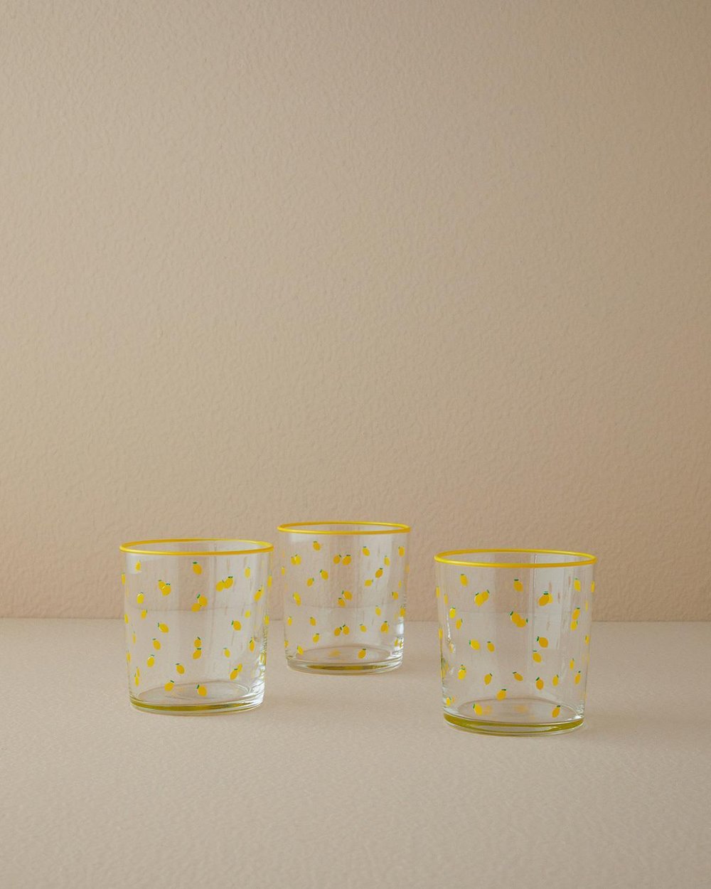 Set 3 Pahare pentru băuturi răcoritoare, Lemon, sticlă, 380 ml, galben