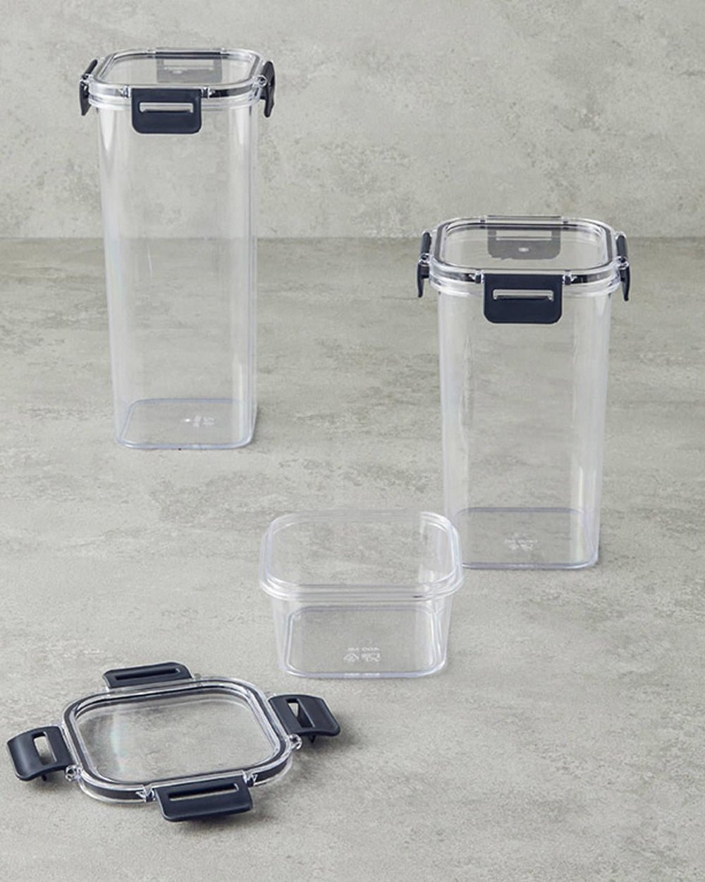 Set 3 recipiente depozitare alimente cu capac, Super Lock, plastic, 400+1400+1800 ml, antracit