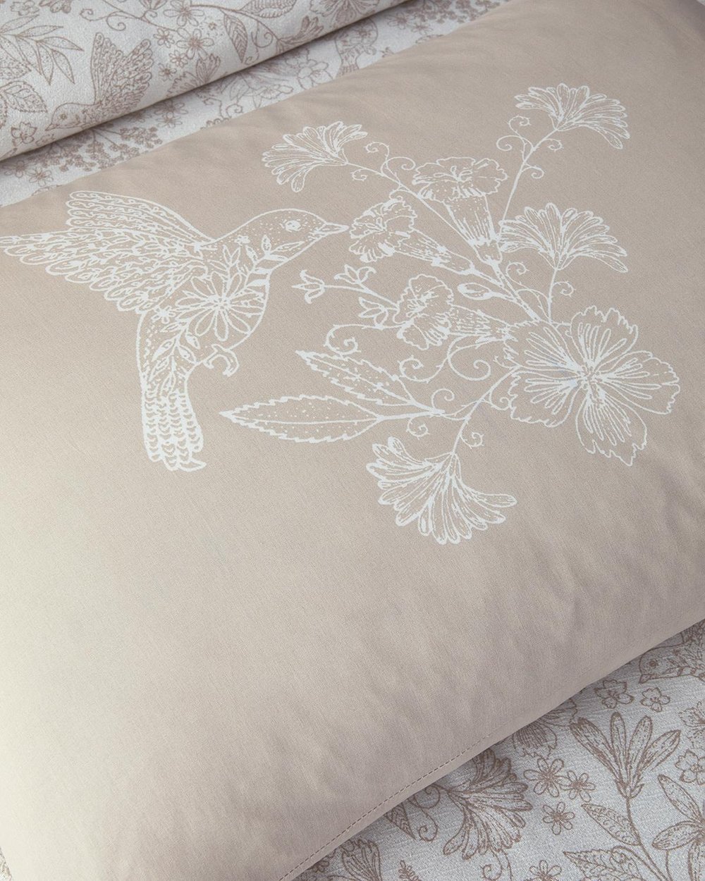 Set complet patura subtire pentru doua persoane, Bird Whisper, bumbac, 200x220 cm/240x260 cm/50x70 cm, bej