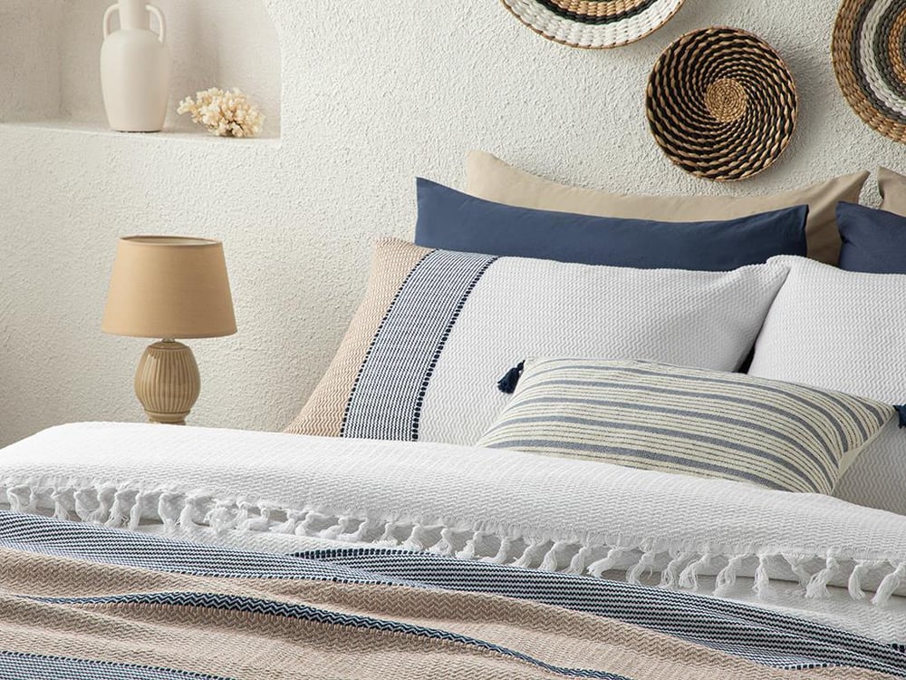 Set cuvertură pat cu fețe de pernă, King size, Josse, bumbac-acril, 240x260 cm, crem