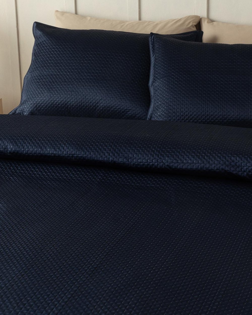 Satin Double Person Bed Quilt Set 240x260 cm Dark Blue