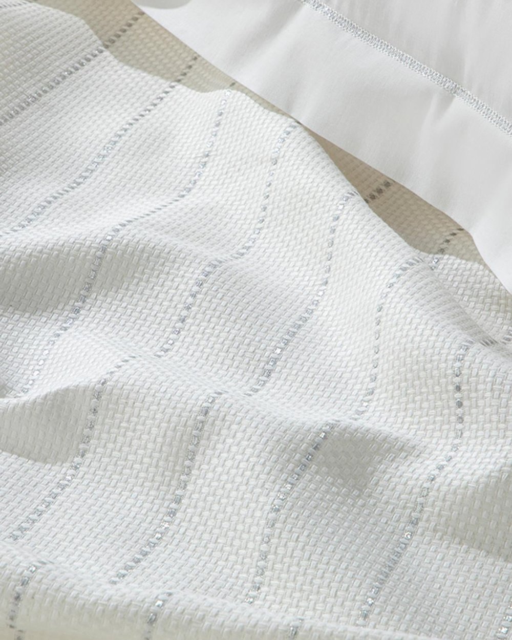 Lucent Glitter Cotton Viscose Double Person Summer Blanket Set 200x220 cm White-Silver
