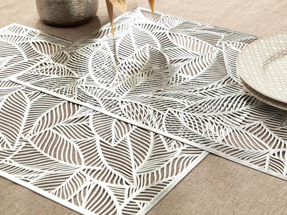 Shine Leaf PVC 2 Set Place Mat 30x45 cm Silver.