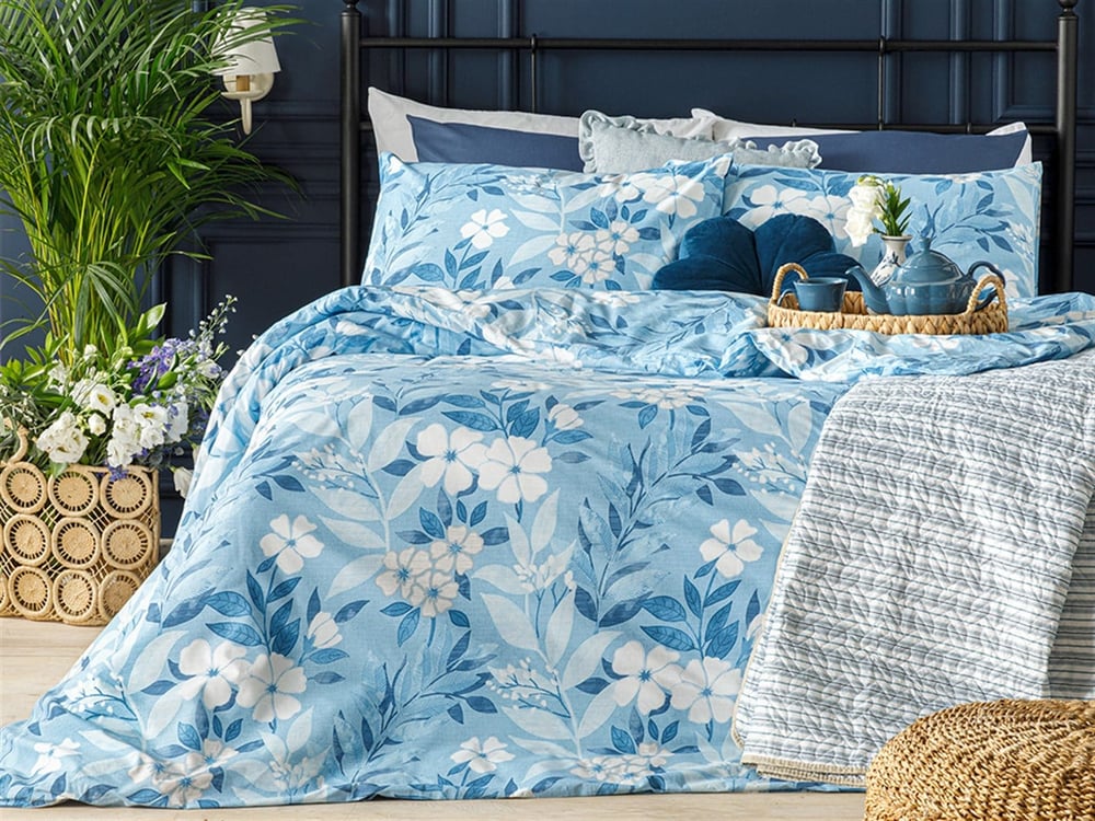 Summer Garden Cu Bumbac Single Set Lenjerie De Pat 160x220 cm Albastru