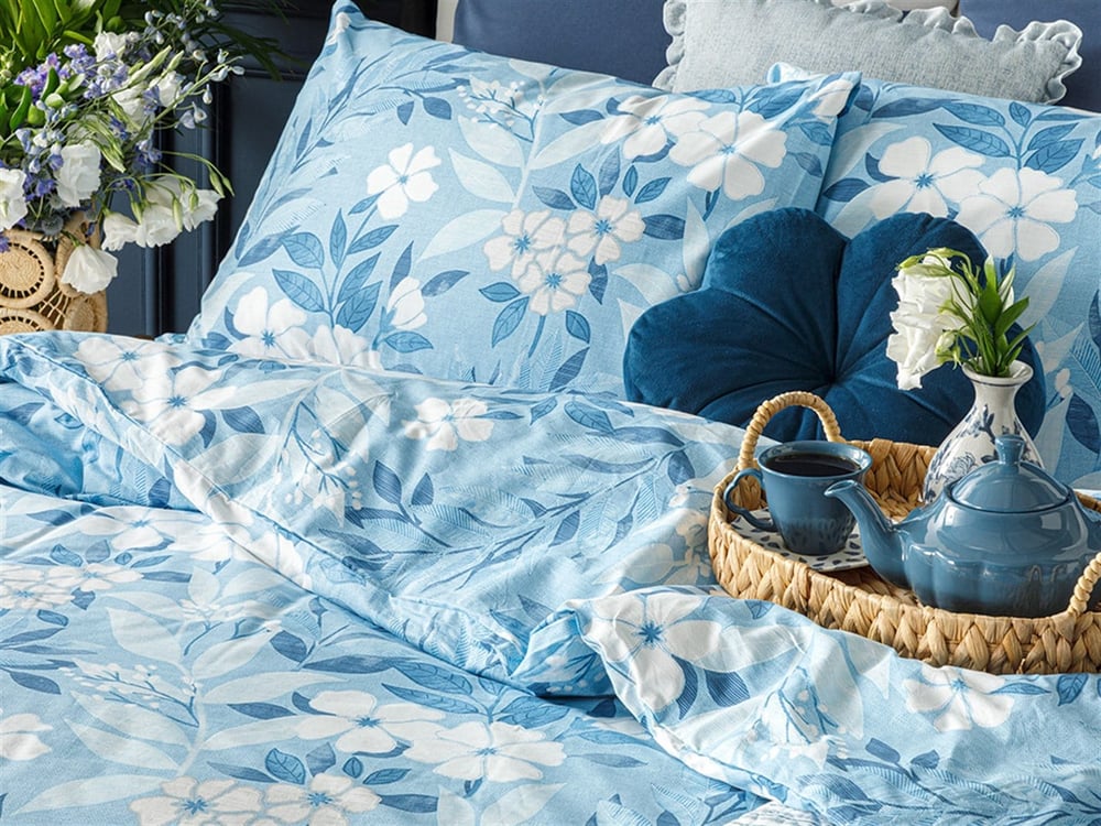Summer Garden Cu Bumbac Single Set Lenjerie De Pat 160x220 cm Albastru