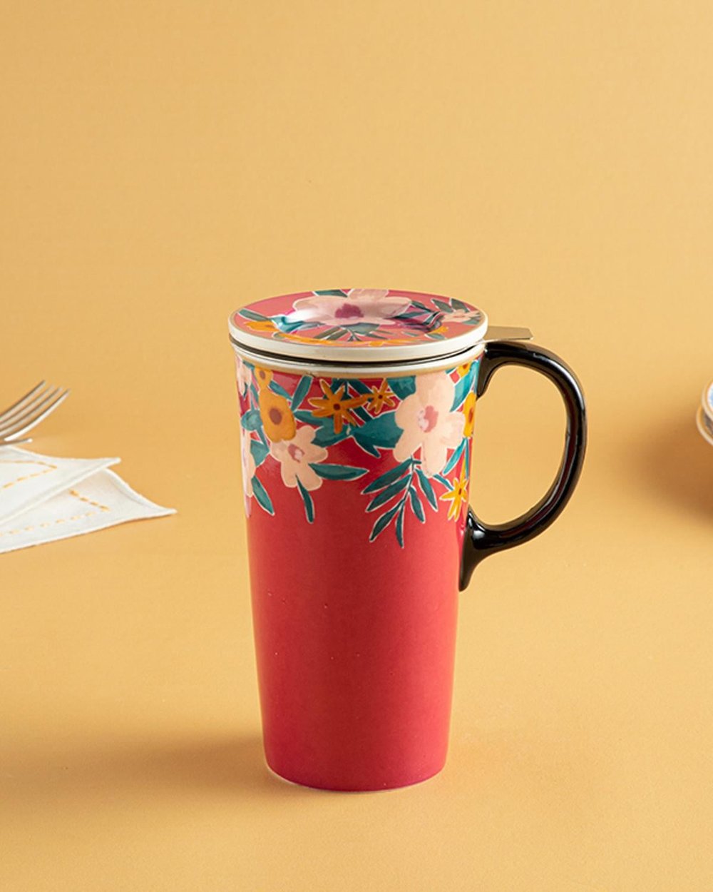 Termos, Flower Spree, ceramică, 340 ml, roz