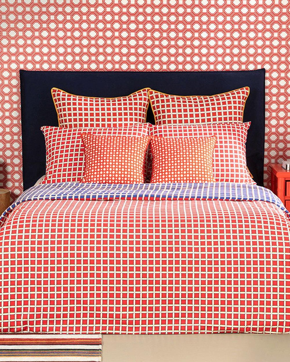 Tesselation Cottony For One Person Duvet Cover Set Pack 160x220 cm Red-Navy Blue