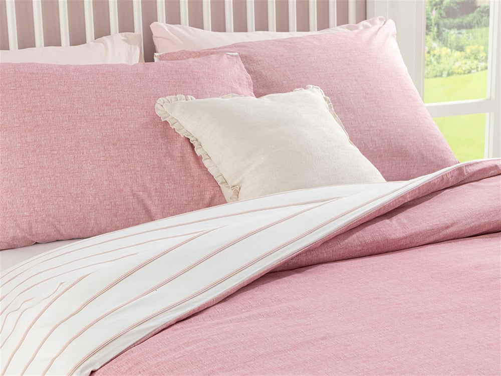 Textured Stripe Cu Bumbac Super King Set Lenjerie De Pat 260x220 cm Roz