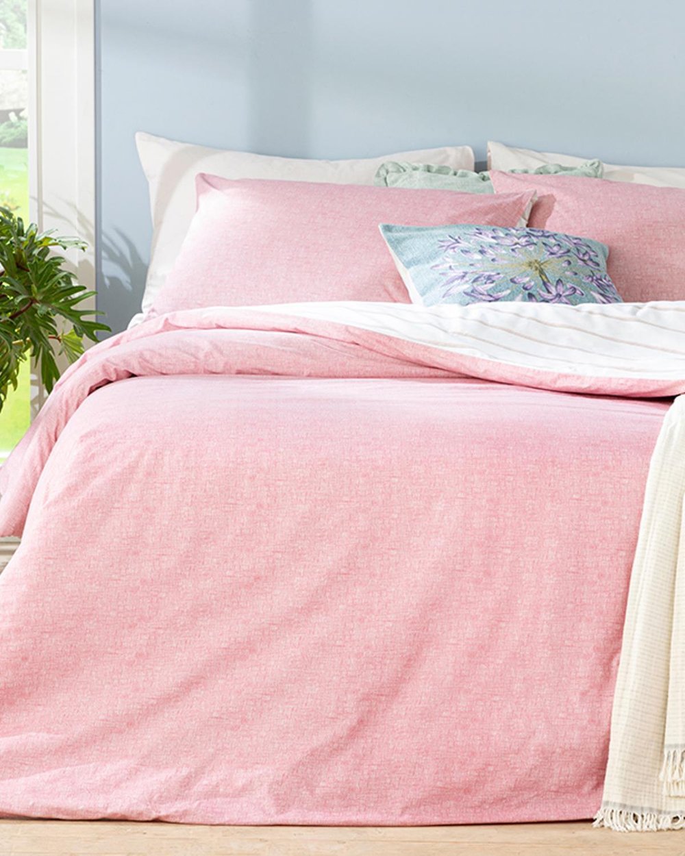 Textured Stripe Cu Bumbac Double Set Lenjerie De Pat 200x220 cm Roz