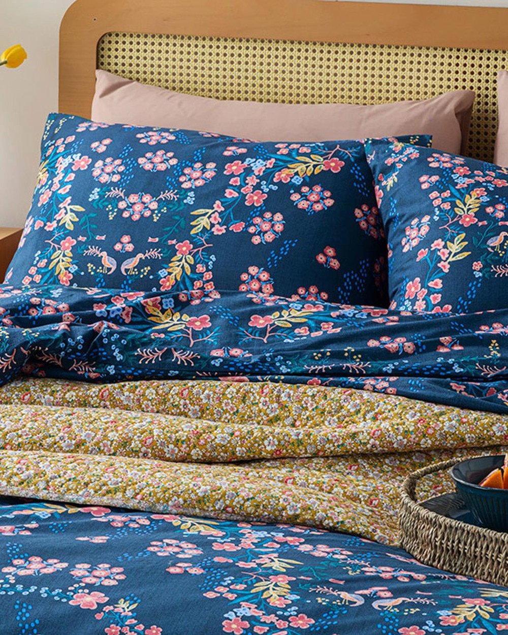 Timeless Bloom Set Lenjerie De Pat Single - Set Lenjerie De Pat Bumbac | English Home, 160 x 220 cm, Albastru închis
