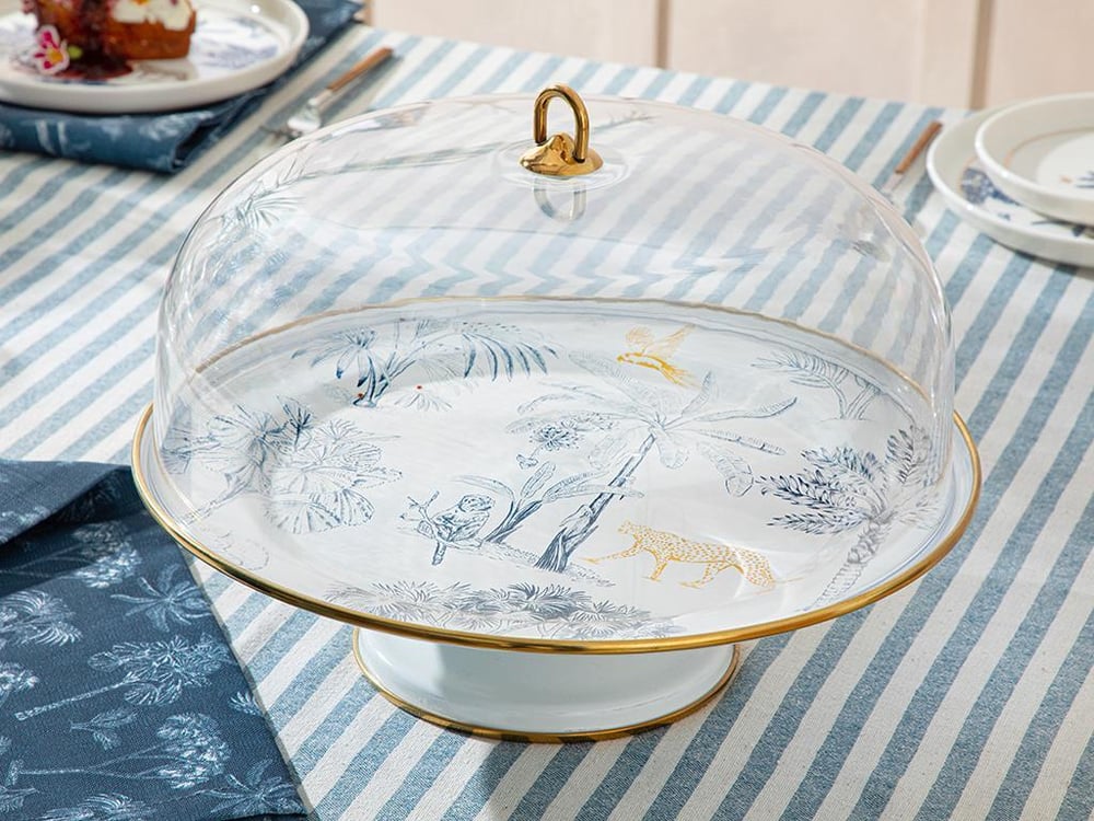 Toile Botanical Email Stand Pentru Chec 31 cm Albastru Închis - Alb