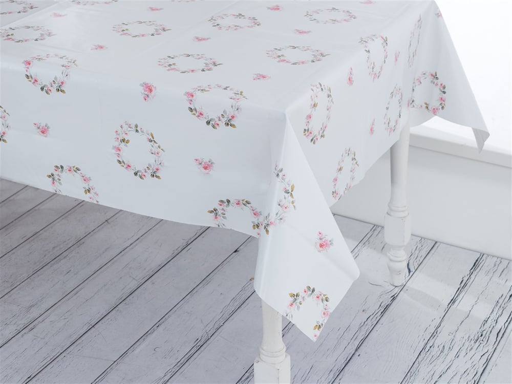 Trandafir chic PVC Față de Masă 100x140 cm White-Pink